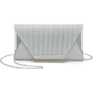🆕Women Silver Polyester Evening Bag Clutch Crossbody Shoulder  Wedding Party